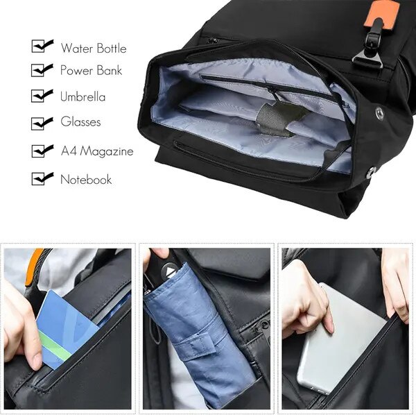 Rucsac laptop 15.6 inch multifunctional cu port USB negru 30x45x15cm