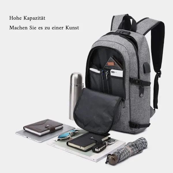 Rucsac laptop 15.6 inch, rezistent la apa, cu port USB, 48x28x18 cm