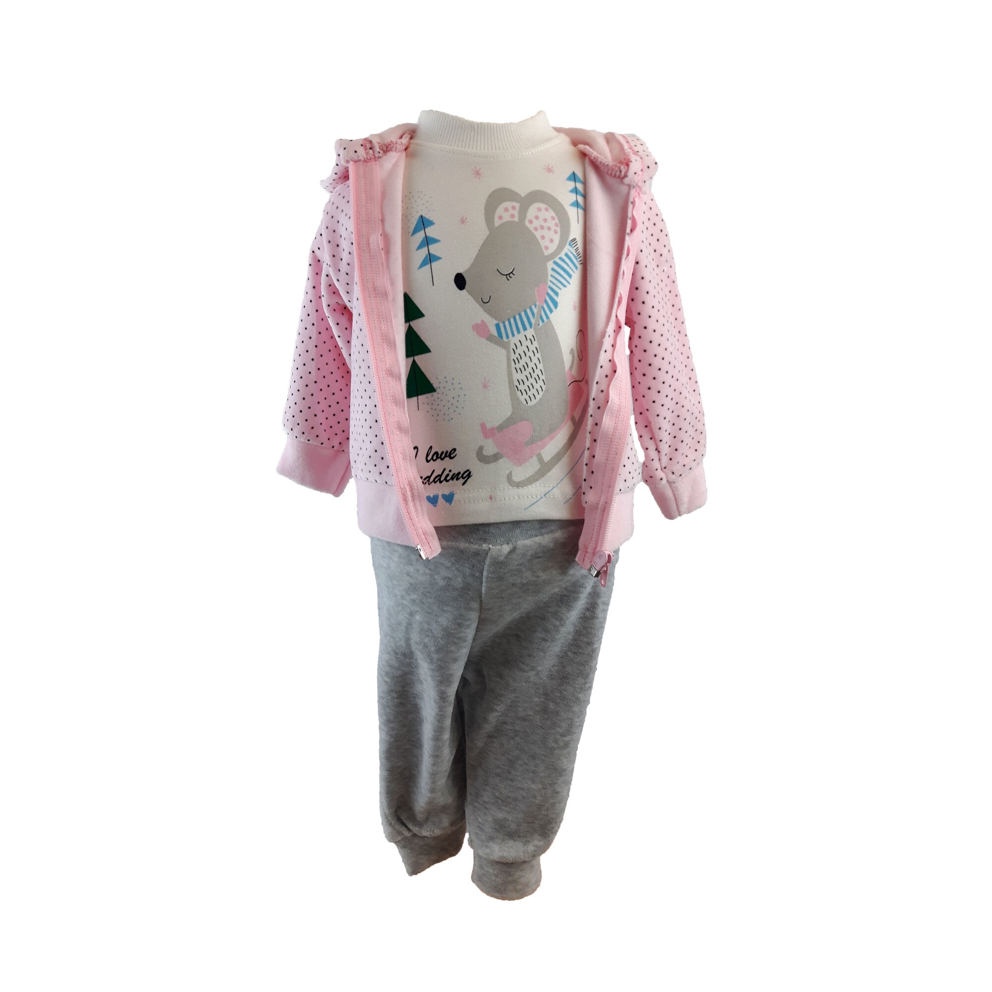 Compleu cu soricel la sanius, din trei piese pentru copii 9-12 luni