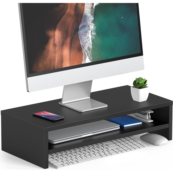 FITUEYES Monitorállvány 2 Szintű, 54x25.5cm, Fekete, Asztali Rendező