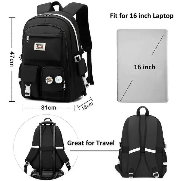 Rucsac laptop 15.6 inch, rezistent la apa, negru, 31x18x47cm, capacitate mare