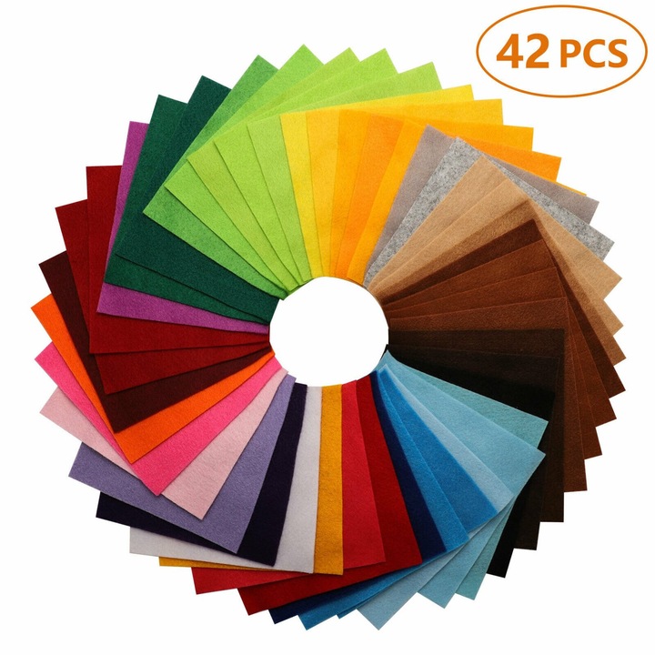 Set 42 foi material textil fetru moale multicolor 15x15cm 1.5mm