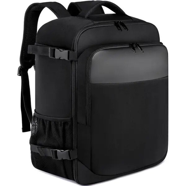 Rucsac de calatorie textil cu deschidere tip valiza, compartiment pentru laptop 14'', port USB extern, maner trolley si buzunar anti-furt, 45 x 36 x 20 cm, negru, 32 L