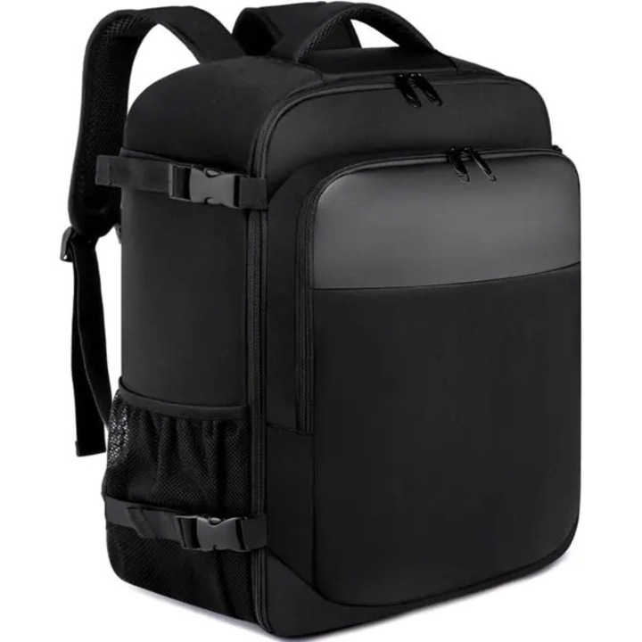 Rucsac de calatorie textil cu deschidere tip valiza, compartiment pentru laptop 14'', port USB extern, maner trolley si buzunar anti-furt, 45 x 36 x 20 cm, negru, 32 L
