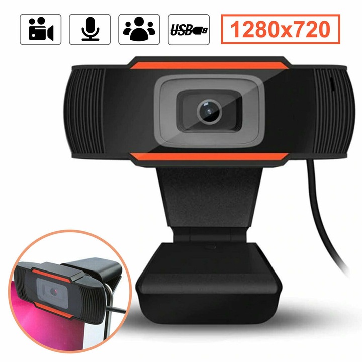 Уеб камера USB HD 720P с автофокус, микрофон, черна, 10x5x4см