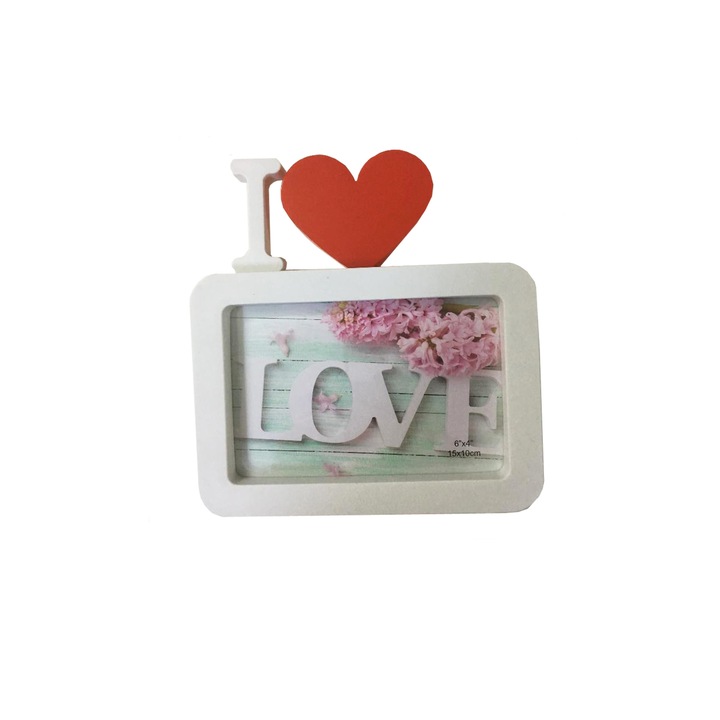 Rama foto 'I love', 10x15 cm, alb