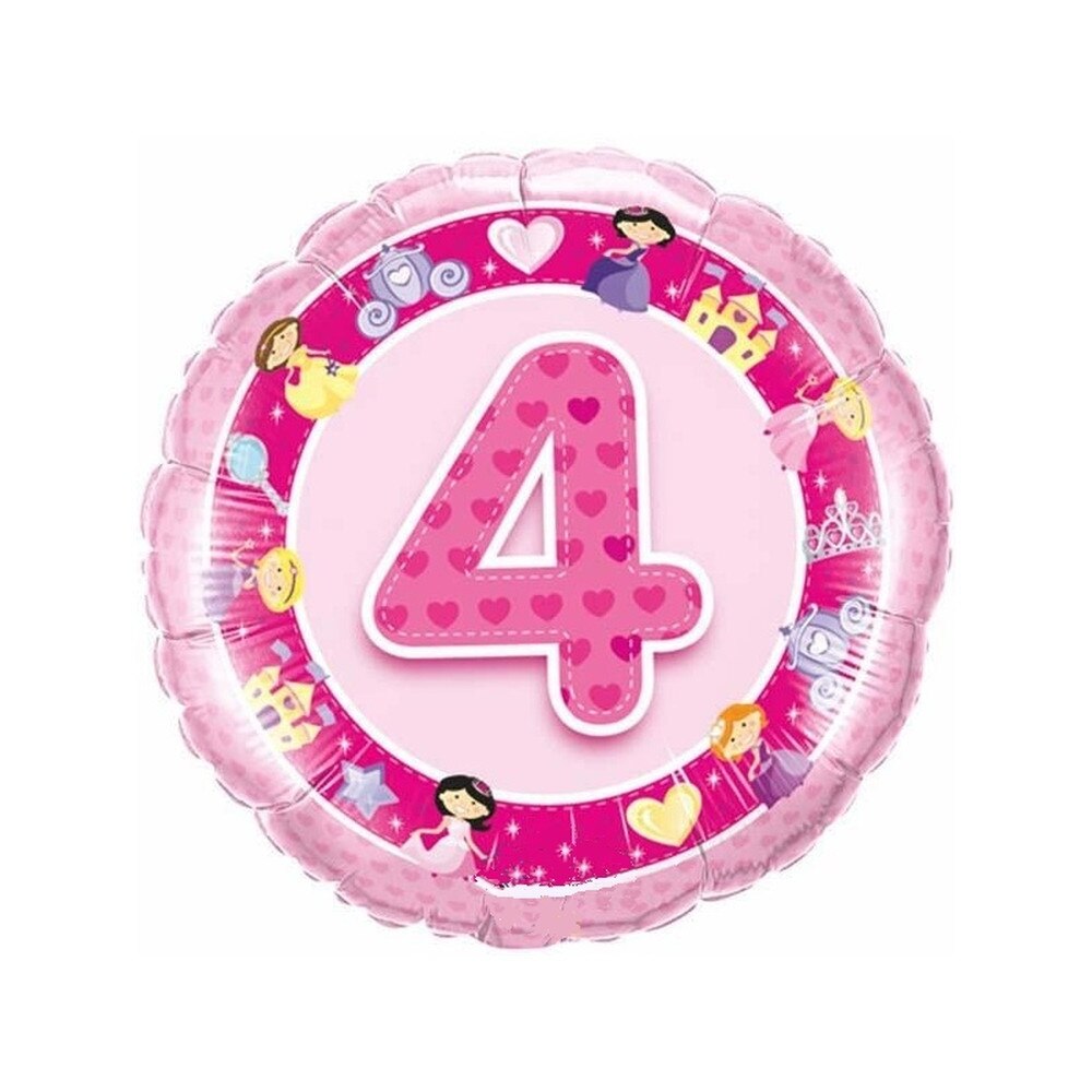 Balon Folie 45 cm Cifra 4 Roz cu Printese, Qualatex 26306