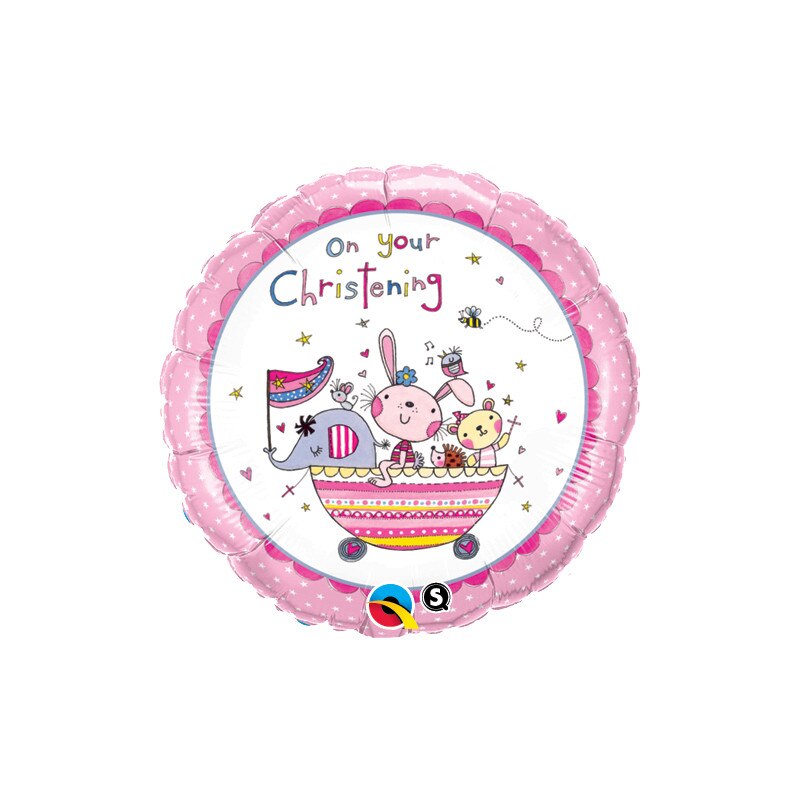 Folie 45 cm On Your Christening roz, Qualatex 55043