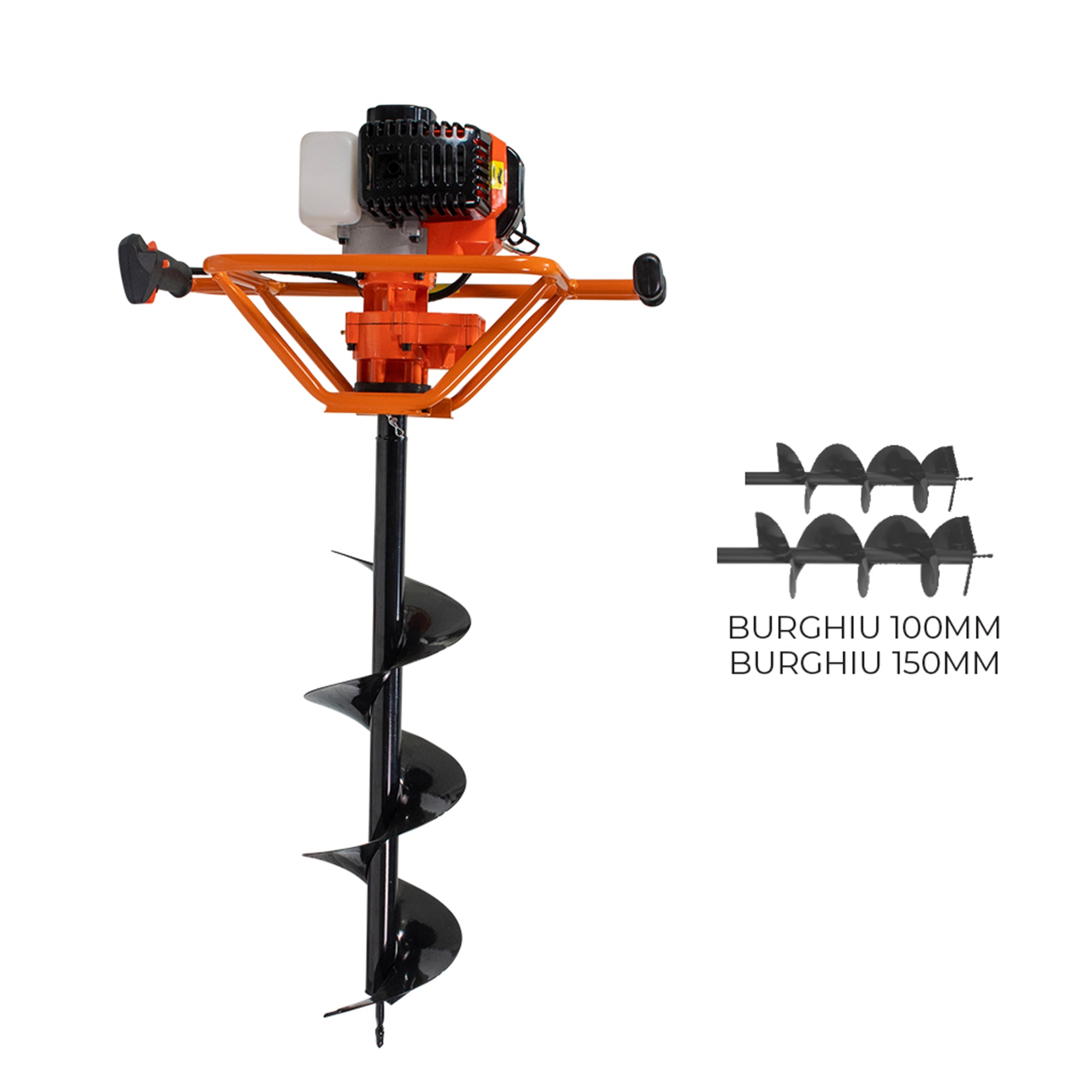 Motoburghiu pe benzina Ruris TT12, putere 2.3 CP, 2 timpi, contine: 2 burghie cu diametrul 150/200 mm