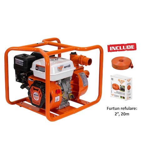 Motopompa apa curata Ruris MP50, 7 CP, 212 CC, 25 m³/h debit apa, 2" prindere furtun, 25 m inaltime refulare, 8 m adancime absorbtie, 3.6 l, benzina