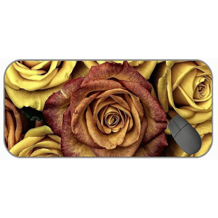 Mousepad gaming 75x30cm flori portocalii roz