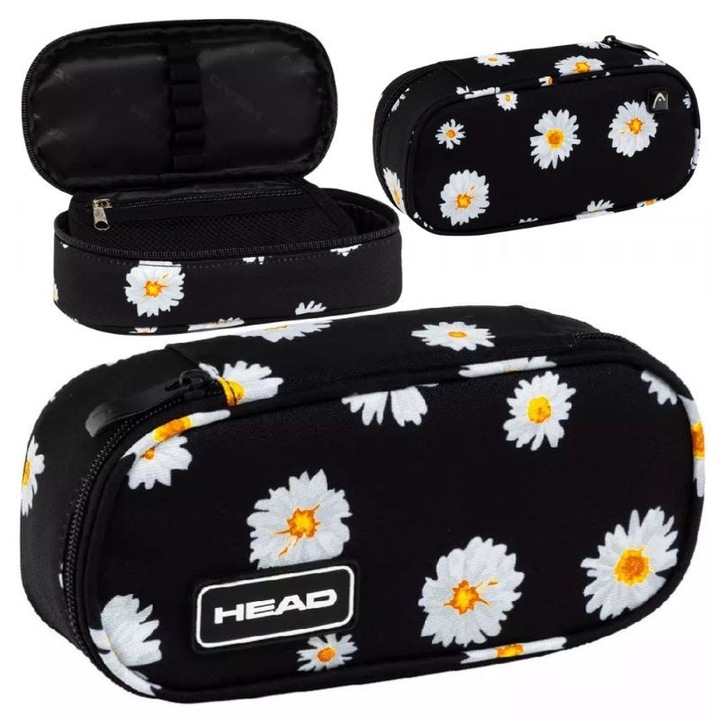 Penar Etui Scolar, Astra, Head Ac6 Daisy, 22 x 9 x 5 cm, Negru, Forma De Punga Intarita Din Colectia Daisy, Fabricat Din Material Sintetic Rezistent, Inchidere Cu Fermoar Solid, 1 Compartiment Cu Organizator Intern