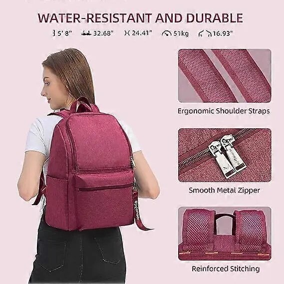 Rucsac laptop din poliester, usor, rezistent la apa, compartiment captusit pentru laptop pana la 14 inch, 20 L, bretele ergonomice, visiniu