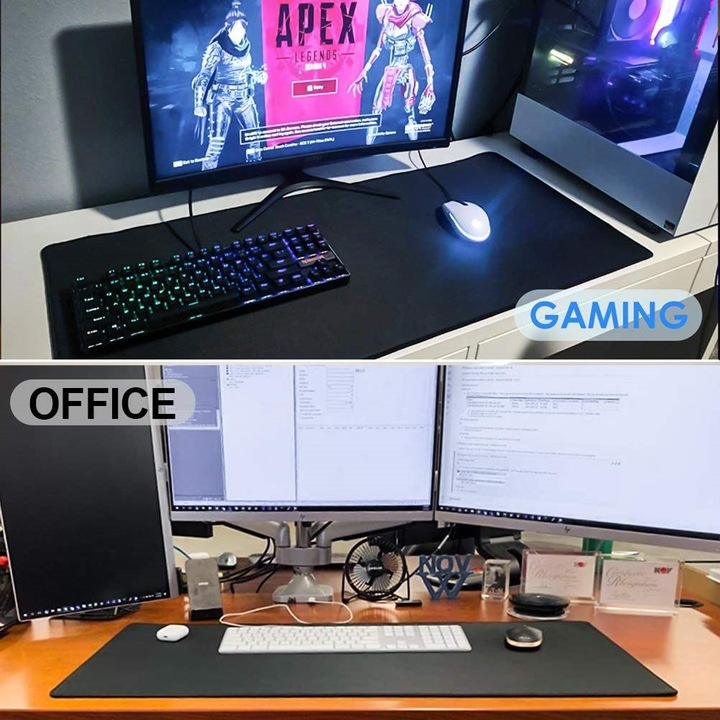 Mousepad gaming birou, textura premium, negru, 90x40cm