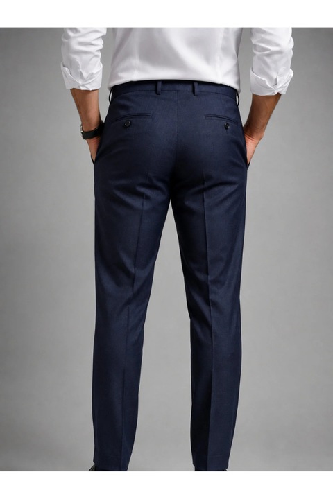Офис и официални панталони Slim Fit, устойчиви на намачкване, леко еластични, дишаща материя, Тъмносин