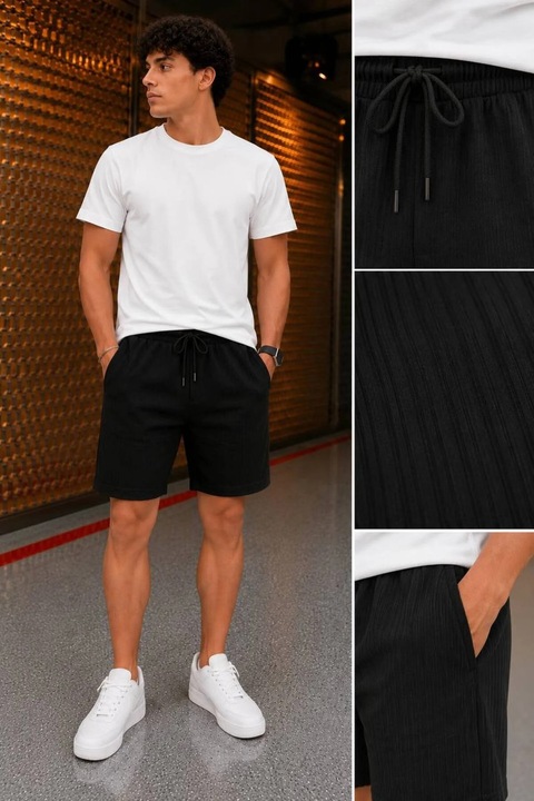 Pantaloni Scurti Barbati Sport Negru, Talie Elastica cu Snur Reglabil, Croiala Lejera Moderna, Material Respirabil si Confortabil, Usori si Pratici, Ideali pentru Vacanta si Activitati Zilnice, Marimea M/S
