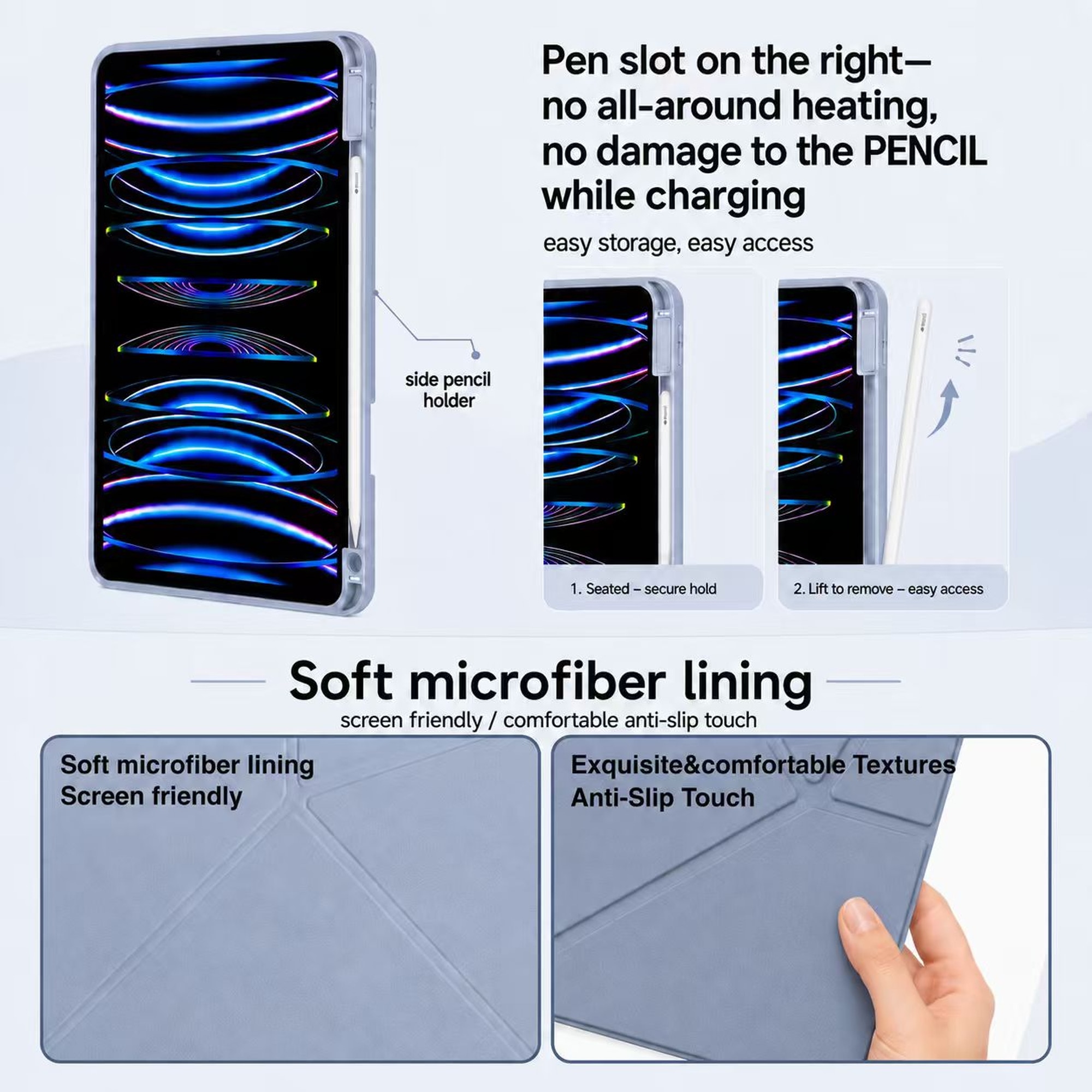 Husa Smart Cover pentru iPad 10 10.9" 2022 / iPad 11" (A16) 2025, cu Spate Ventilat pentru Disiparea Caldurii, Stand Pliabil tip Y (Origami) Orizontal/Vertical, Slot Pen pe Dreapta, Auto Sleep/Wake, Mov