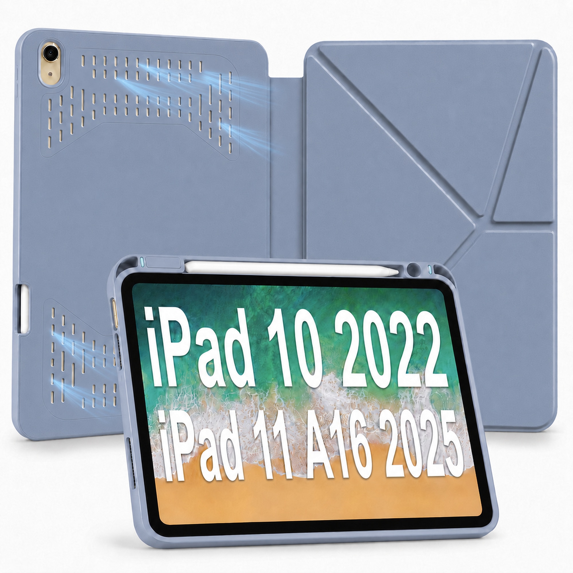 Husa Smart Cover pentru iPad 10 10.9" 2022 / iPad 11" (A16) 2025, cu Spate Ventilat pentru Disiparea Caldurii, Stand Pliabil tip Y (Origami) Orizontal/Vertical, Slot Pen pe Dreapta, Auto Sleep/Wake, Mov
