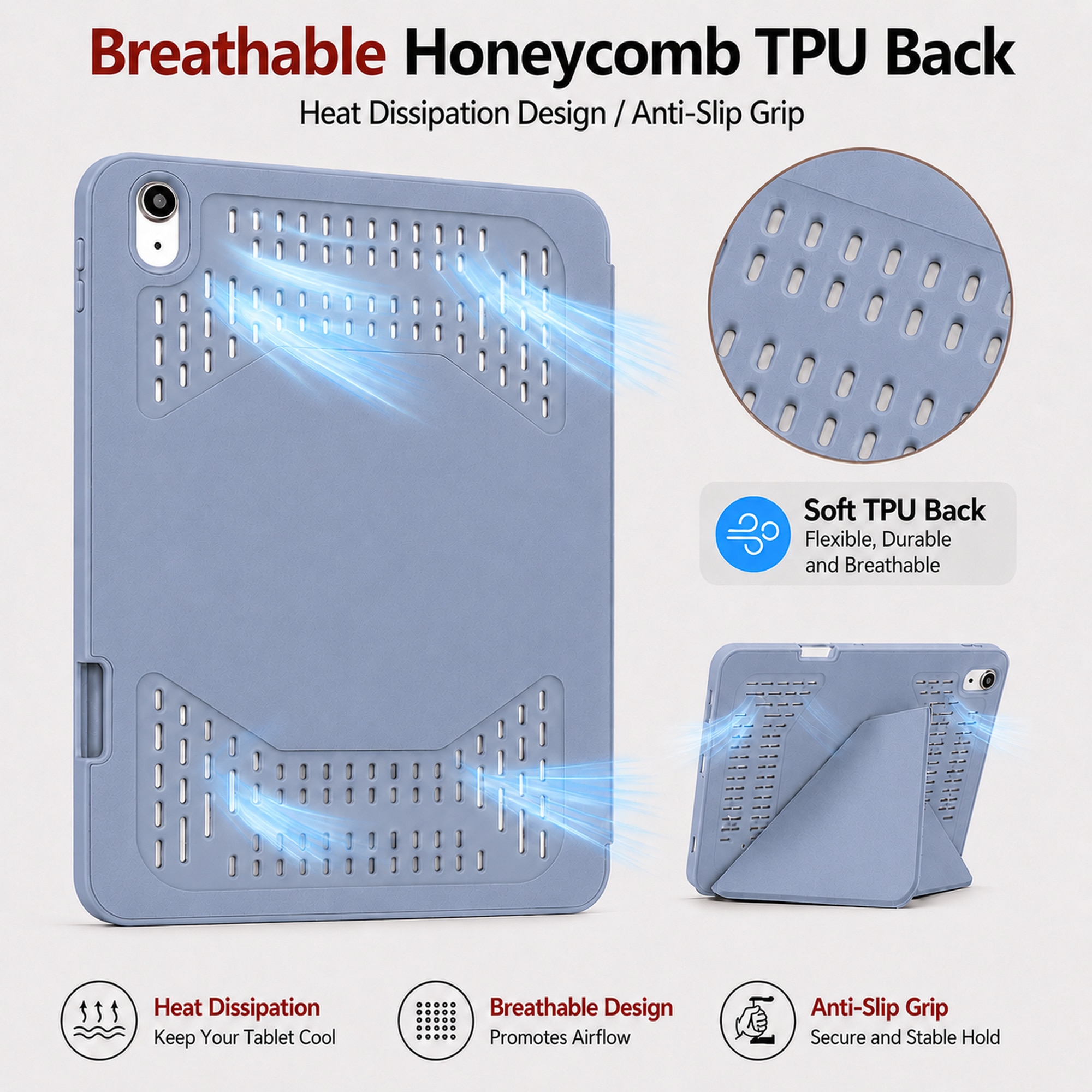 Husa Smart Cover pentru iPad 10 10.9" 2022 / iPad 11" (A16) 2025, cu Spate Ventilat pentru Disiparea Caldurii, Stand Pliabil tip Y (Origami) Orizontal/Vertical, Slot Pen pe Dreapta, Auto Sleep/Wake, Mov