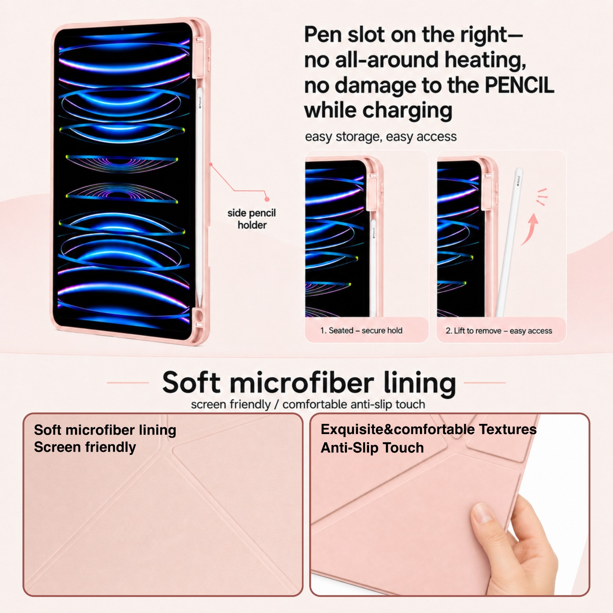 Husa Smart Cover pentru iPad 10 10.9" 2022 / iPad 11" (A16) 2025, cu Spate Ventilat pentru Disiparea Caldurii, Stand Pliabil tip Y (Origami) Orizontal/Vertical, Slot Pen pe Dreapta, Auto Sleep/Wake, Roz