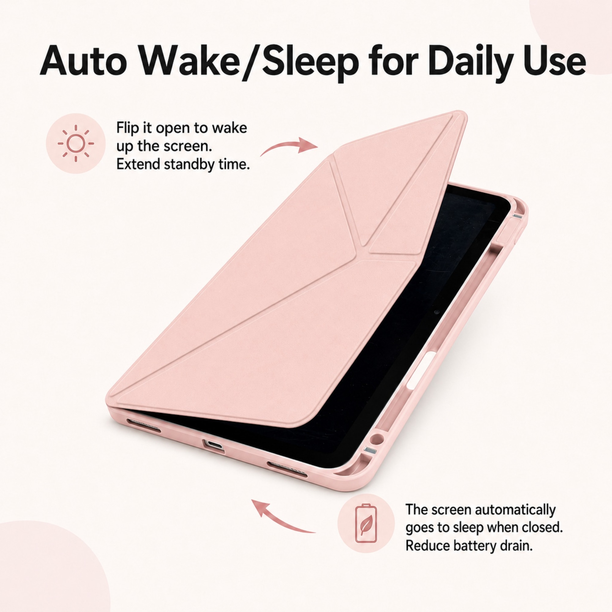 Husa Smart Cover pentru iPad 10 10.9" 2022 / iPad 11" (A16) 2025, cu Spate Ventilat pentru Disiparea Caldurii, Stand Pliabil tip Y (Origami) Orizontal/Vertical, Slot Pen pe Dreapta, Auto Sleep/Wake, Roz