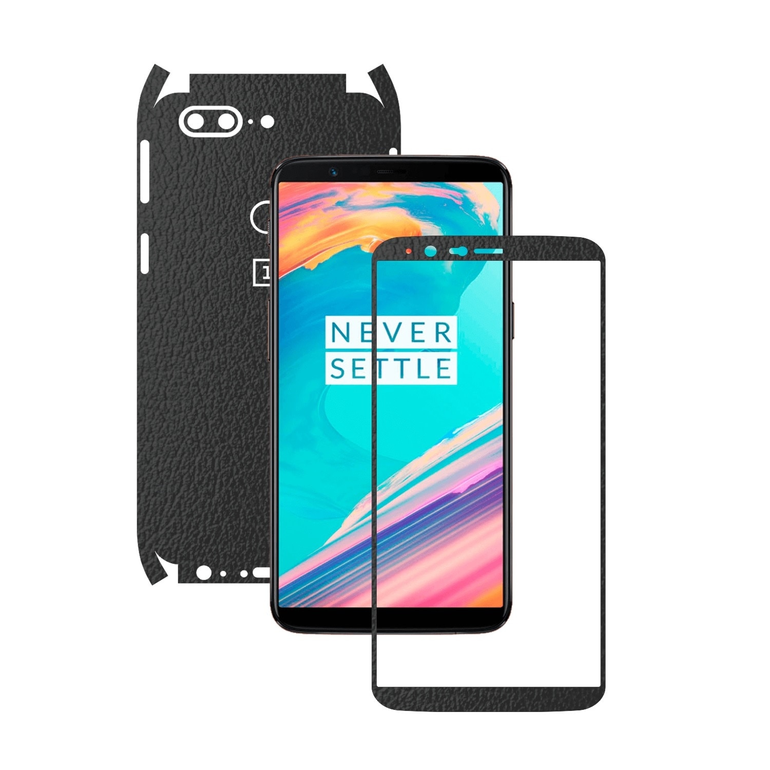 Folie de protectie Carbon Skinz, Husa de tip Skin Adeziv pentru Carcasa, Piele Neagra dedicata OnePlus 5T