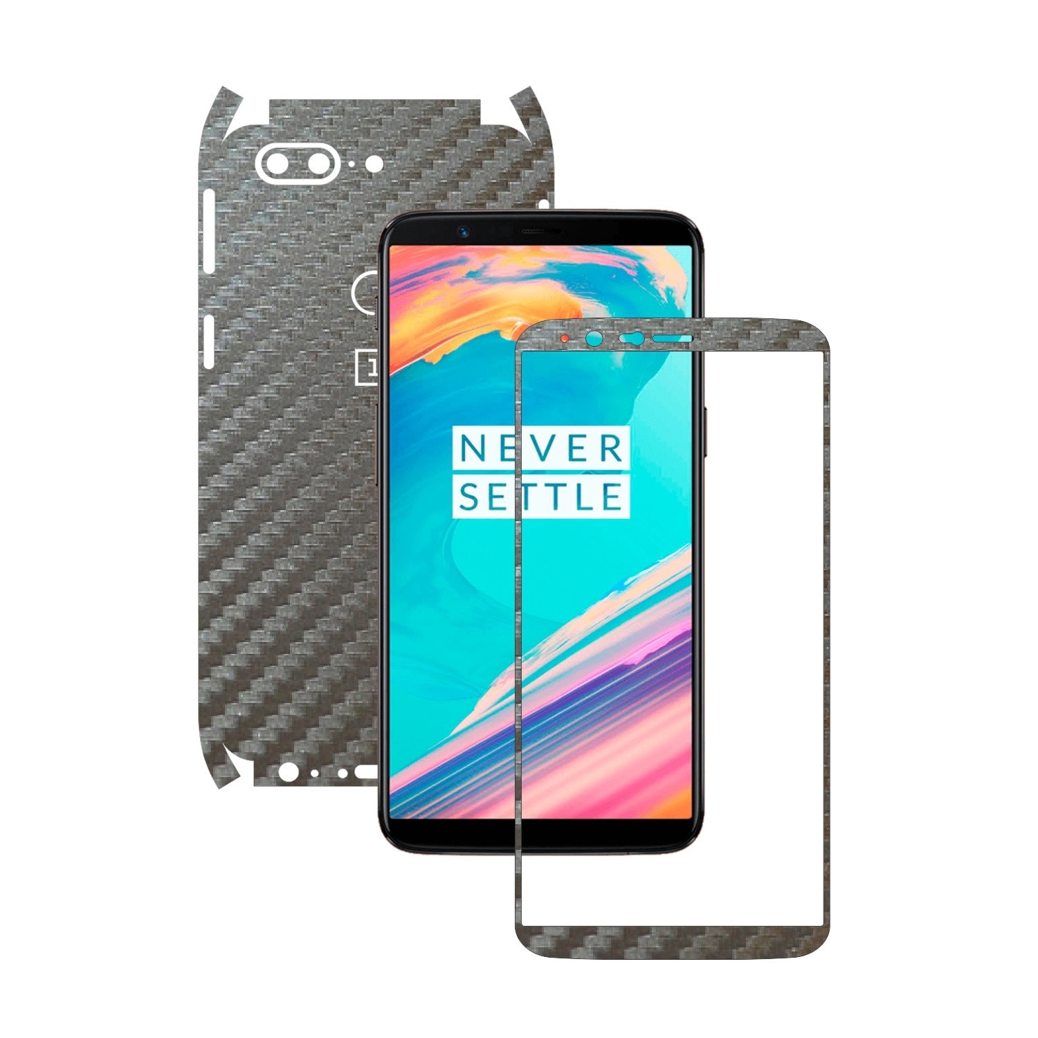 Folie de protectie Carbon Skinz, Husa de tip Skin Adeziv pentru Carcasa, Carbon Gri Argintiu dedicata OnePlus 5T