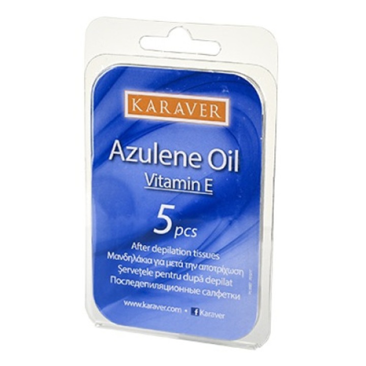 Servetele pentru dupa depilat, Karaver, cu Ulei de Azulen, 5 buc