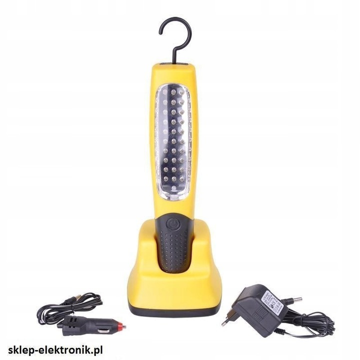 Lanterna de atelier 30 LED, incarcare 12V si 230V, suport, negru