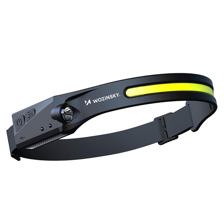 Wozinsky WLC-1200 fejlámpa, 350 lm, LED, Mozgásérzékelő, 1200mAh akkumulátor, USB töltés, IPX4, Fekete