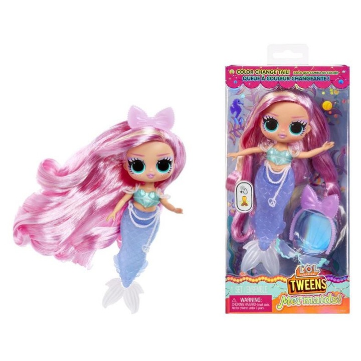 Papusa L.O.L. Surprise Tweens Mermaids Lola Waves schimbare culoare roz 18,5cm