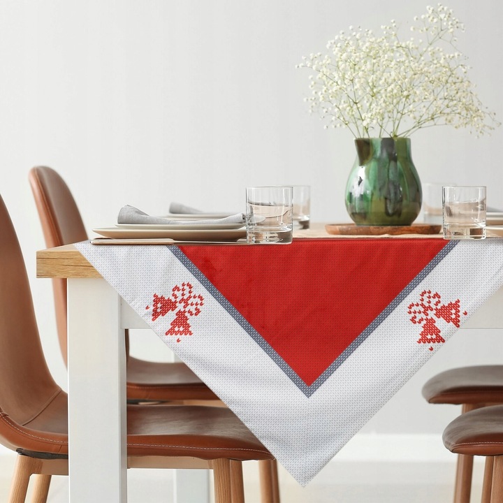 Eurofirany Noel asztalterítő piros fehér 45x45cm csengőkkel