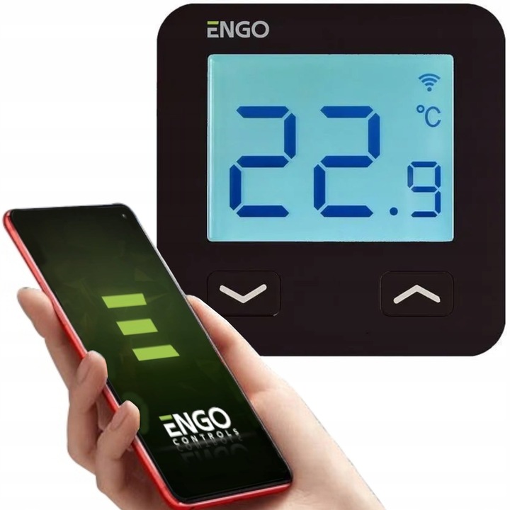 Engo E10 hőmérséklet-szabályozó, WiFi Bluetooth, fekete, 8.6x8.6x3.9cm