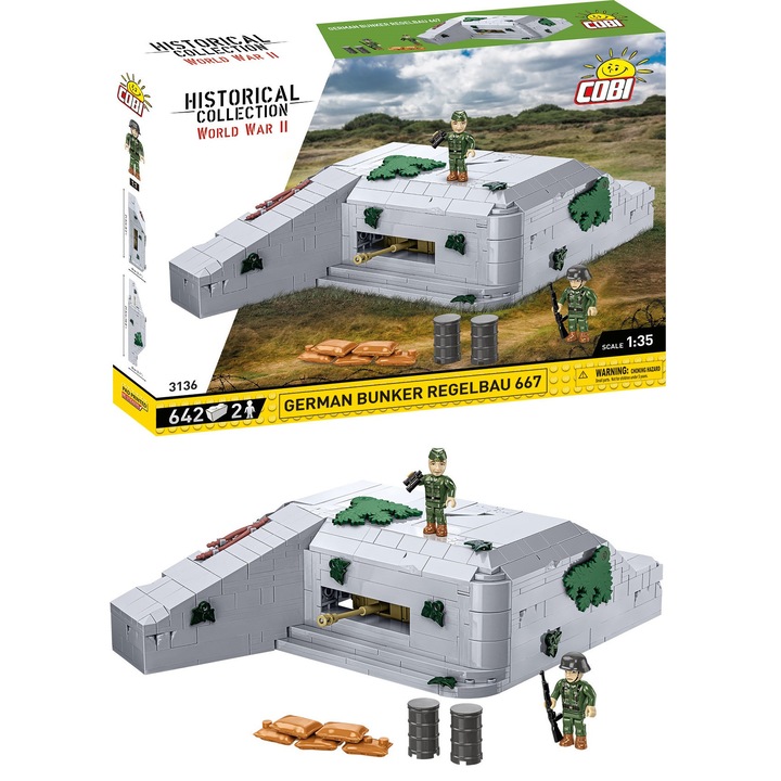 Set constructie Cobi Bunker German Regelbau 667, 642 piese, 2 figurine, multicolor, 27.5x21.5x8cm