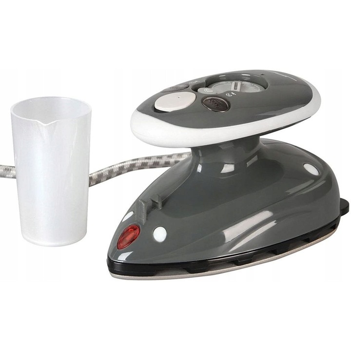 Fier de calcat cu aburi, compact, gri, 13.5x7.6x7.9cm, 40ml, 3 trepte temperatura