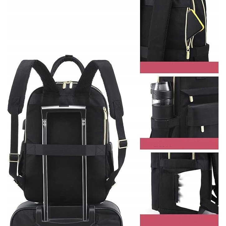 Rucsac dama Lovevook, laptop 15,6", USB, negru, 29x43x18cm