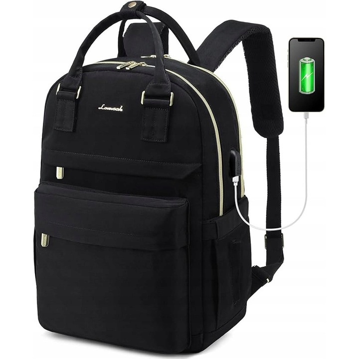 Rucsac dama Lovevook, laptop 15,6", USB, negru, 29x43x18cm