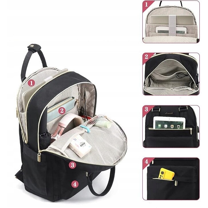 Rucsac dama Lovevook, laptop 15,6", USB, negru, 29x43x18cm