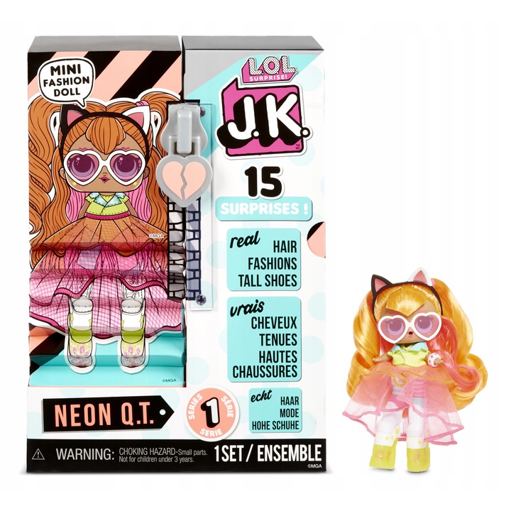 Papusa LOL Surprise OMG J.K. Neon QT cu accesorii moda, multicolor, 15x25cm