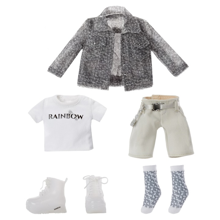 Papusa Rainbow High Aidan Russell, 28cm, gri, accesorii fashion