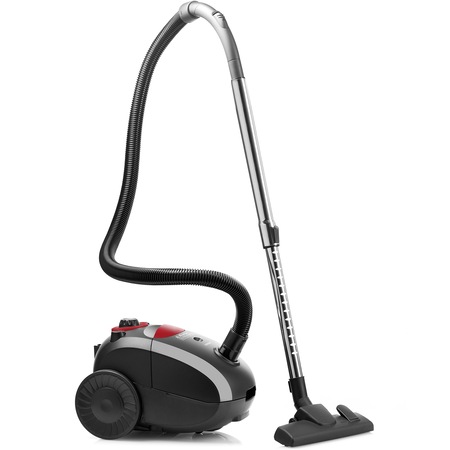 Aspirator Daewoo, cu sac, textil, 700 W, clasa A, capacitate sac 2.5 l, control putere: variabil, tub telescopic, perie standard, filtru evacuare normal, nivel de zgomot: 78 dB, lungime cablu: 5 m, negru/rosu