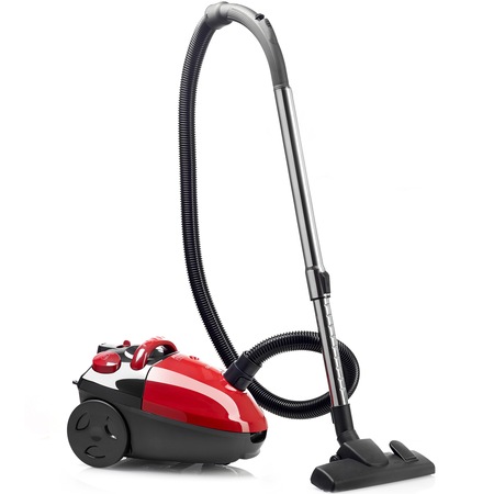 Aspirator Daewoo, cu sac de hartie, 700 W, clasa A, capacitate sac 3 l, control putere: variabil, tub telescopic, perie standard, filtru evacuare normal, nivel de zgomot: 77 dB, lungime cablu: 5 m, rosu