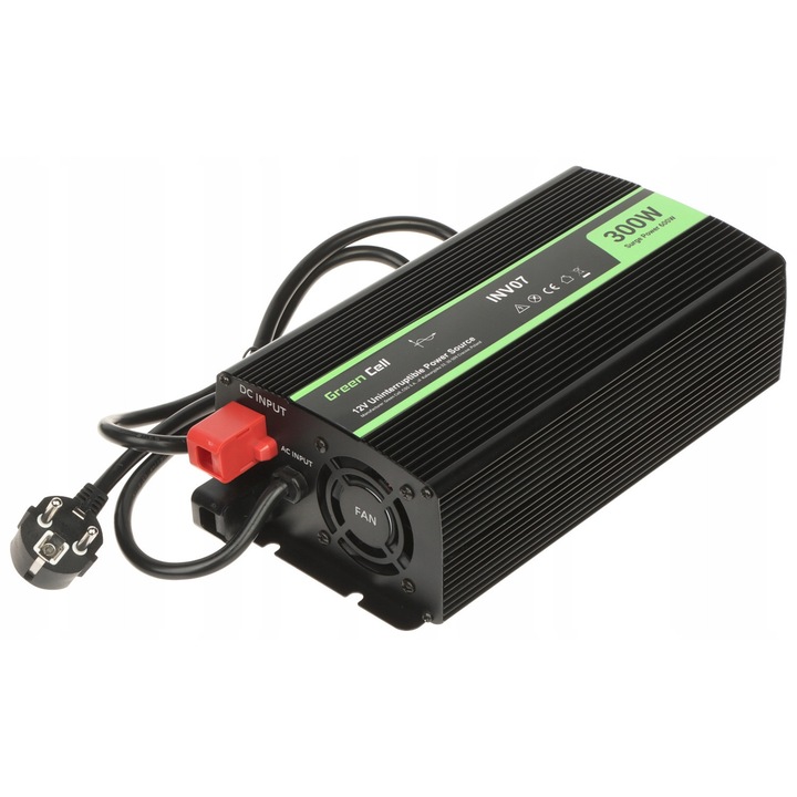 Invertor Green Cell INV07-GC 300W szinuszos 12V-230V 283x135x79mm