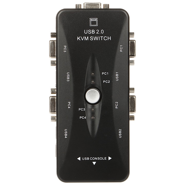 VGA USB kapcsoló, 4 bemenet 1 kimenet, 162x78x26mm, fekete