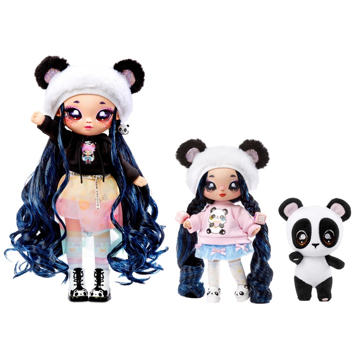Set papusi MGA Na Na Na Family, 28x19cm, multicolor, cu panda plus 11cm