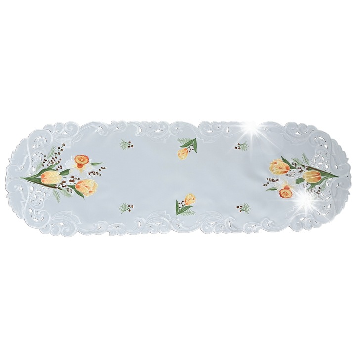 Jedeka asztali futó, virágmintás, fehér, 40x130cm