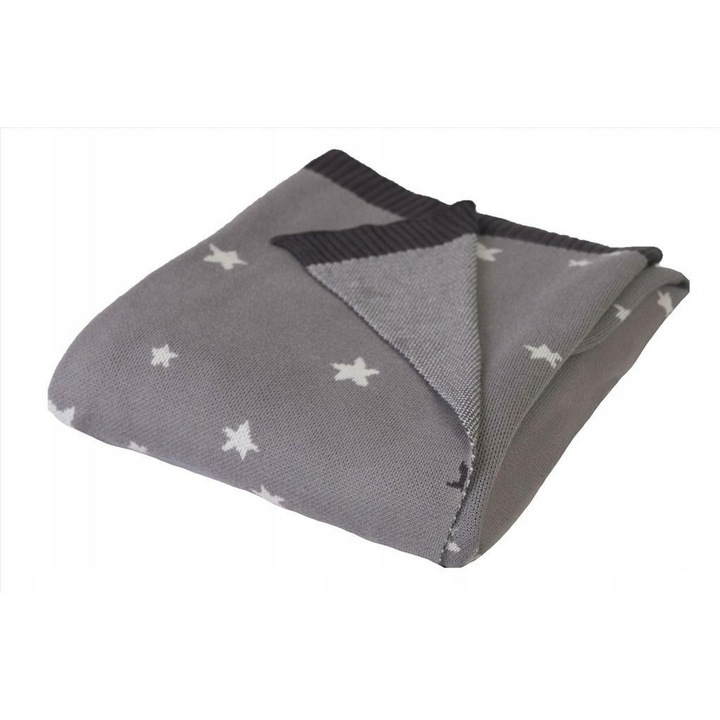 Paturica bebelusi 80x100cm bambus bumbac alb gri stelute