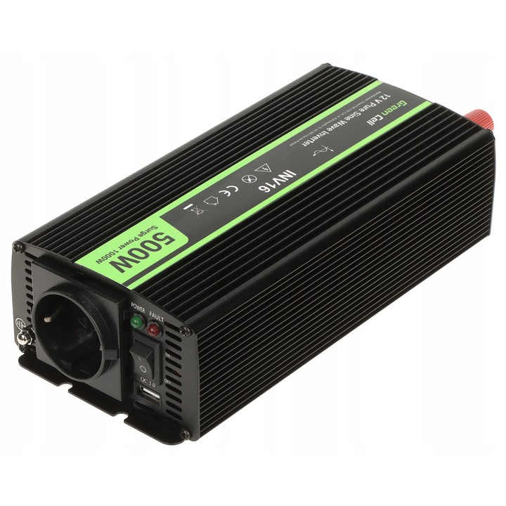 Green Cell INV16-GC 500W szinuszos inverter 12V-230V 245x106x62mm