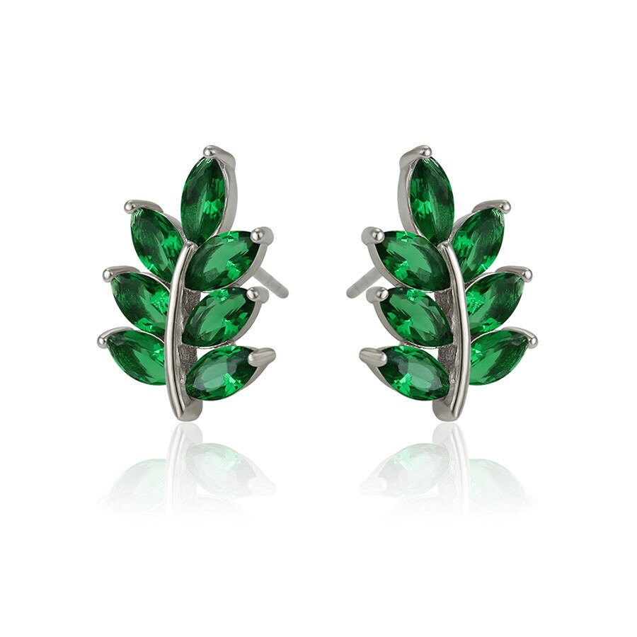 Cercei placati cu aur alb Green Crystal