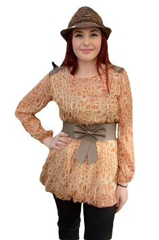 Bluza tinereasca din voal , cu model si curea lata , D&J , Exclusive, Maro deschis Bluza tinereasca din voal , cu model si curea lata , D&J , Exclusive, Maro deschis